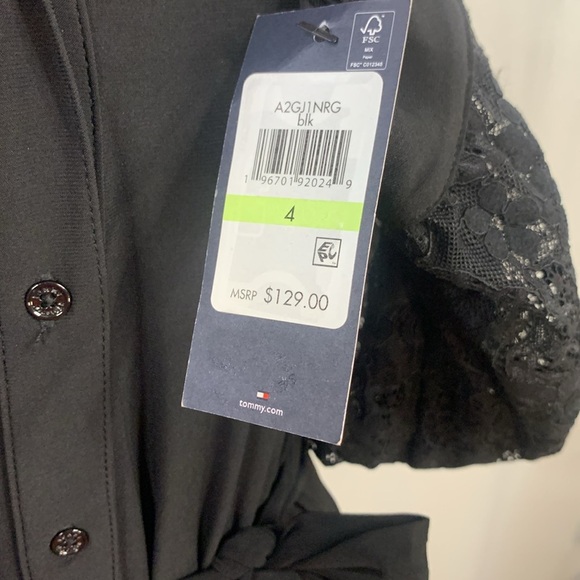Tommy Hilfiger Black Button Down Long Lace Sleeve Midi Dress- NWT- Size 4 - Picture 10 of 12